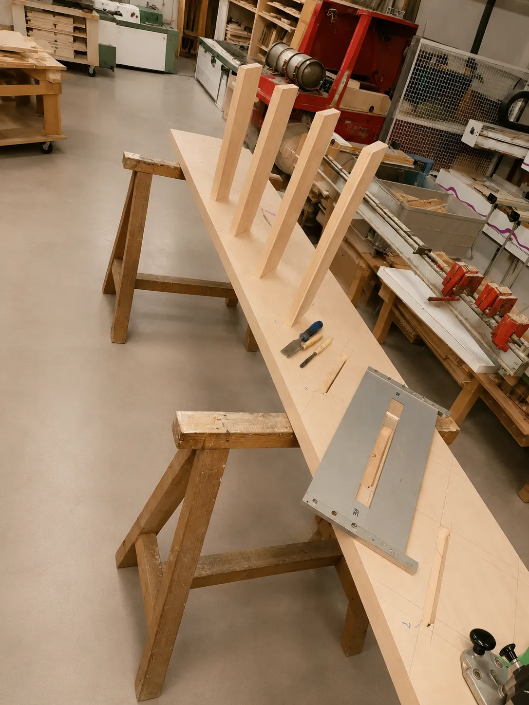 Préparation de la mise en place des marches d'un escalier - Atelier Vibois Menuisier à Villeneuve sur Yonne
