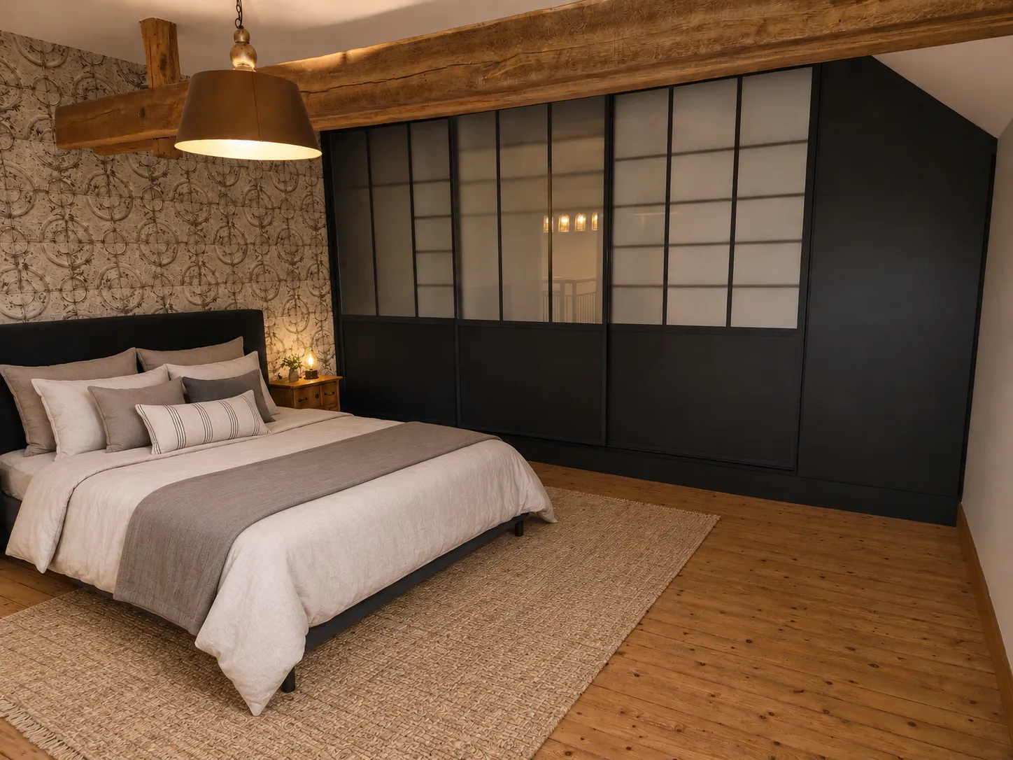 Dressing sur mesure pour chambre à coucher avec adaptation sous pente - Atelier Vibois Menuisier à Villeneuve sur Yonne