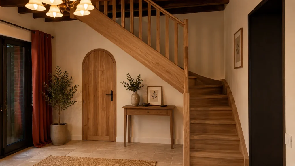 Escalier bois sur mesure quart de tour gauche avec rampe traditionnelle - Atelier Vibois Menuisier a Villeneuve sur Yonne