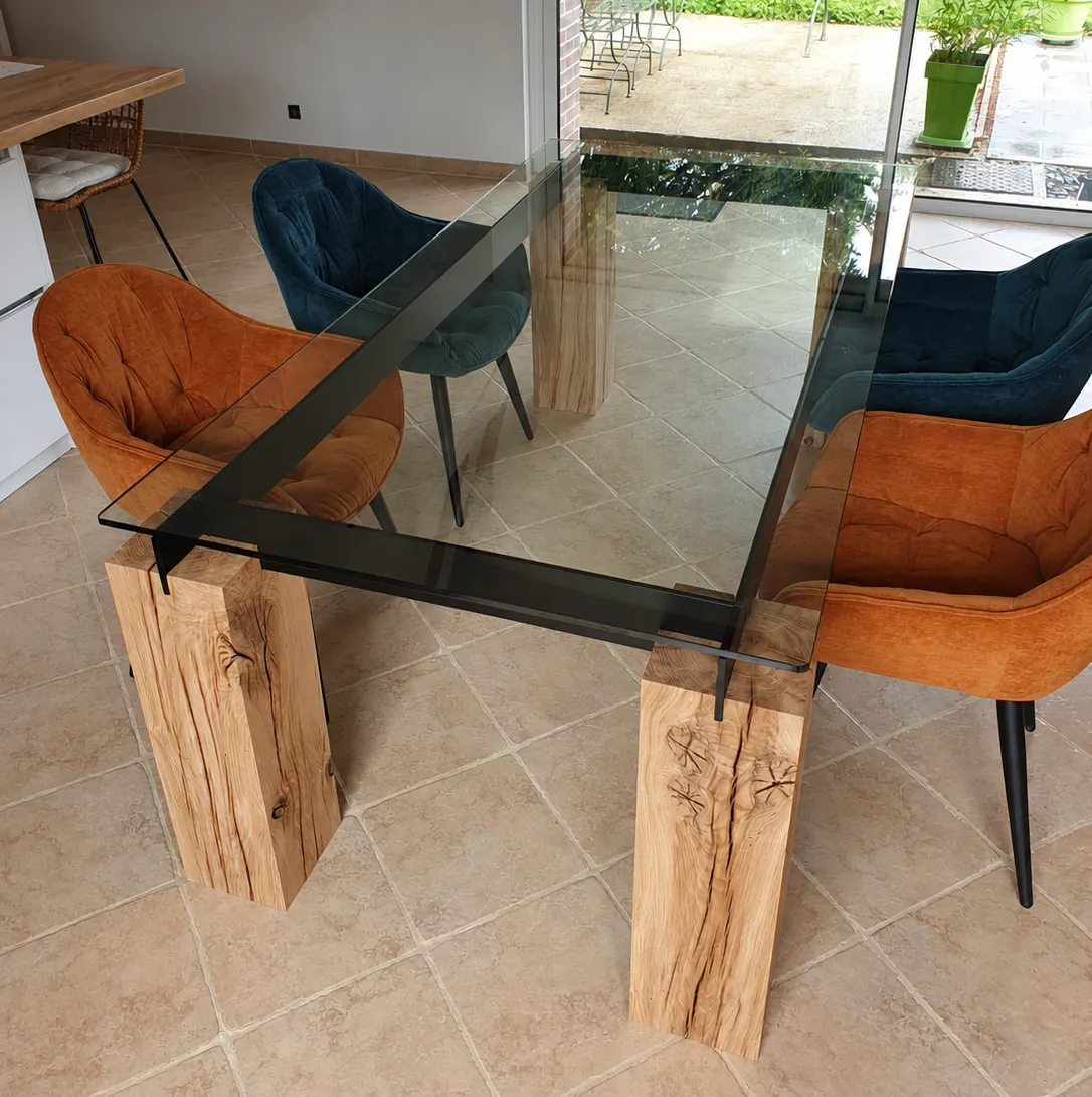 Table en bois métal et verre - Atelier Vibois Menuisier en ameublement à Villeneuve sur Yonne